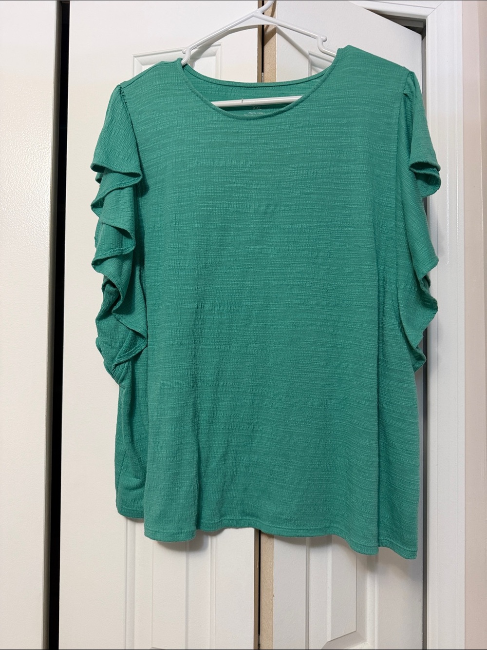 Nine West Teal Ruffled Short Sleeve Tee